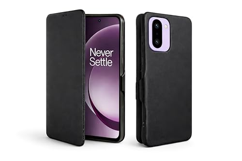 Image of Vegan Leather Wallet Case for OnePlus 15R 5G, Premium PU Flip Cover with Card Slot, Magnetic Closure, Kickstand, Slim Durable Design, Privacy Protection - Black