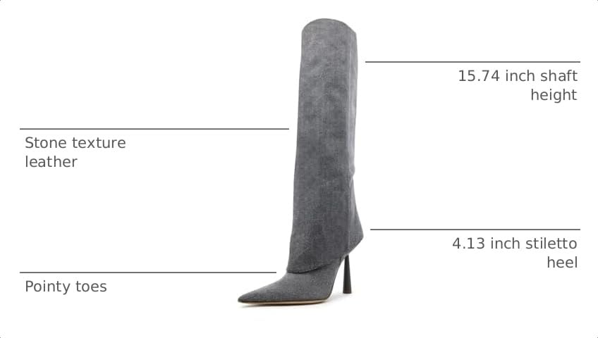 Image of Goolita Fold Over Boots For Women, Pointed Toe Stiletto Heel Knee High Boots Fashion Comfortable Slip On Tall Boots