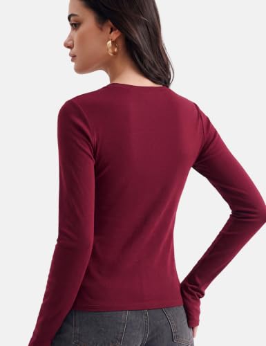 Image of Women's Merino Wool Blend Shirts Long Sleeve Tops Crew Neck Fitted Basic Tee Cozy Embrace Collection
