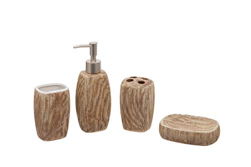 Preisvergleich Produktbild Maturi Badezimmer-Set, oval, Seifenspender, Zahnbürstenhalter, Becher, Seifenschale, Braun