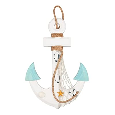 Meching 13" Nautical Wooden Anchor with Rope Nautical Beach Wood Anchor Wall Art Decor Door Hanging Ornament Beach Theme Home Decoration (White&Green) 31NGXjWvDNS. SS400