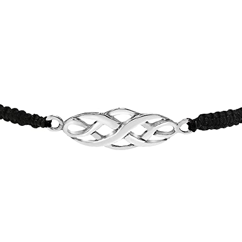 AeraVida Celtic Infinity Knot Rope Sterling Silver Charm on Black Adjustable Bracelet3