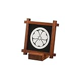 ［丸に剣片喰］組子細工の家紋パネル（14×14×6cm） (木枠:茶, 台座付き) 家紋全60種 組子細工 和風 置物 インテリア オブジェ 壁掛け 家紋