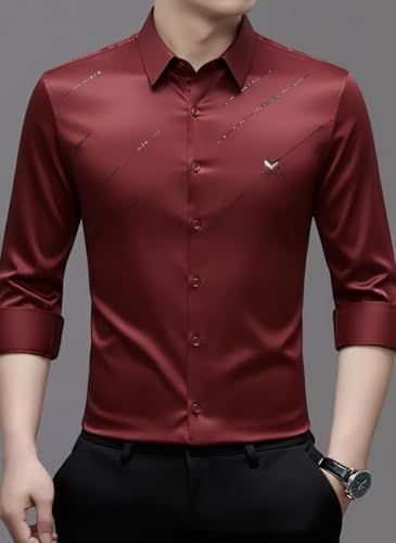 Image of IndoPrimo Men's Premium Satin Shirt for Party, Formal & Casual Wear - Stylish Designer Full Sleeve Shirt for Men