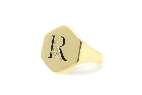 Bague Chevalière en Or 14k : L'excellence d'un bijou hexagonal gravé main