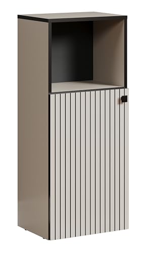trendteam smart living - PureBliss - Standschrank - Kashmir Hellgrau - Rillenoptik - 1 offenes Fach + 1 Einlegeboden - (BxHxT) 40 x 95 x 31cm - Badezimmerschrank mit edlem Metallgriff