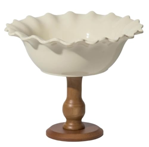 SHCHNA Cesta de Frutas Frutero Cesta De Fruta Alta del Frutero De Cerámica para La Placa De La Fruta Seca del Contador De La Cocina con La Base De Madera Tazón de Frutas Fruteros