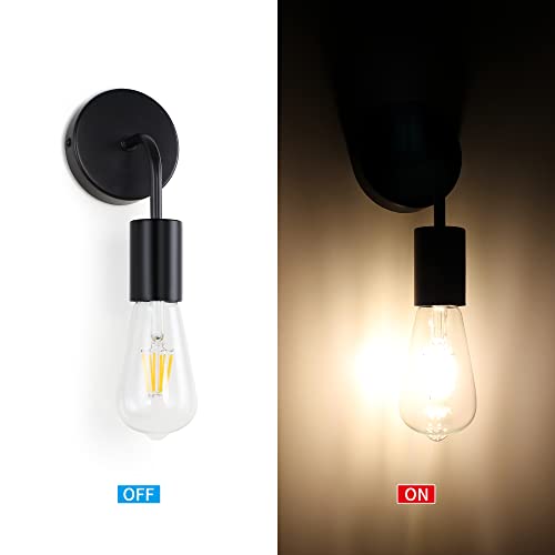 MantoLite Zwart Wandlamp, E27 Edison-lampen Wandkandelaar Vast Bedraad Lamphouder,Industriële Leeslamp Wandlampen Voor… - Afbeelding 3