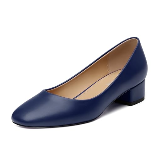 Women's Low Heel Pumps 1.2 Inch Square Toe Slip On Chunky Block Heel Comfortable Dress Shoes for Office Work Business Casual Professional
