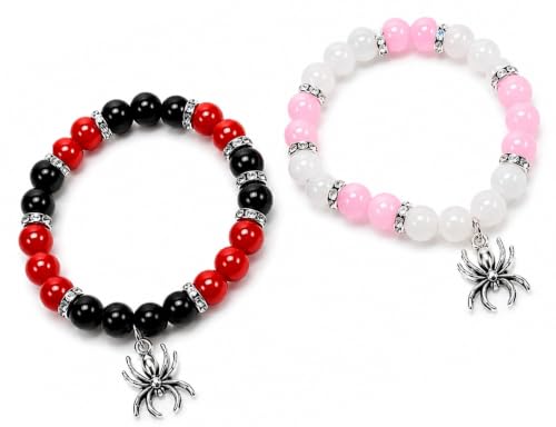 Image of Spider-Man Inspired Couple Bracelets 2pcs - Magnetic Attraction Heart Charm, Glass Beads, Spider Pendant, Marvel Theme Party Accessory, Valentine's Day Gift, Suitable for All Seasons