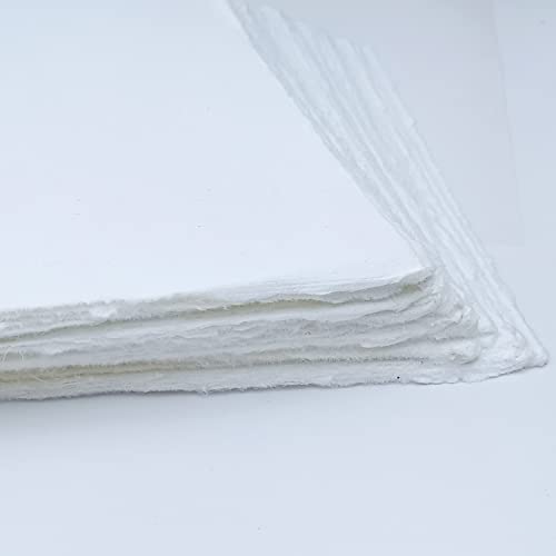 E-Tailor Handmade Cotton Deckle Edge Paper Loose Leaf Sheets 130 Gsm Ivory White (Pack Of 1-5X7-20-Sheets) #TOP1
