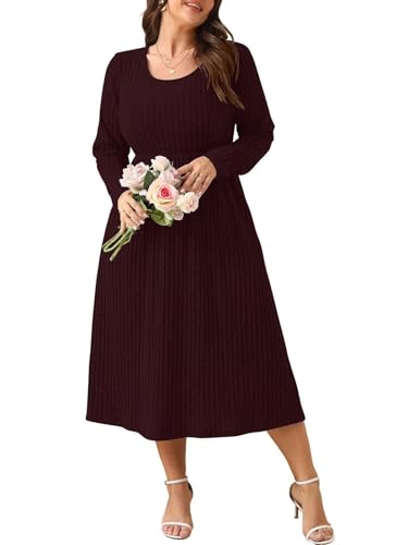 BELAROI Plus Size Sweater Dresses for Curvy Women Long Sleeve Maxi Dress Midi Fall Winter Outfits Scoop Neck Lighweight