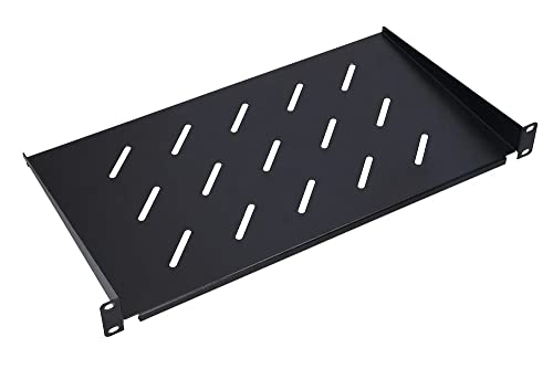 Bandeja rack 19 pulgadas 1U, 350mm, estante para armario rack colgante, fácil de instalar, 4 puntos de fijación, con agujeros para ventilación, para racks de servidores, negro, estante metálico
