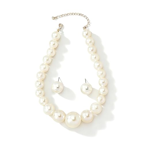Chunky Pearl Necklace Stackable Layered Large Pearl Choker Necklace Pearl Statement Necklace Faux Pearls Necklaces Bridal Wedding Party Jewelry Gift (single)