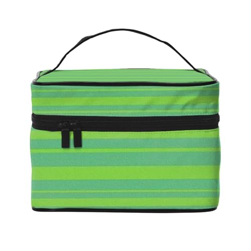 Beauty case organizer grande borsa per cosmetici con stampa di uova di Pasqua con cerniera per donne e truccatori quadrata portatile A righe verdi. Taglia unica