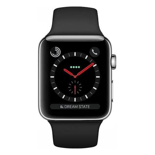 Apple Watch Series 3 (GPS + Cellular, 38MM) Silver Stainless Steel Case with Black Sport Band (Renewed)