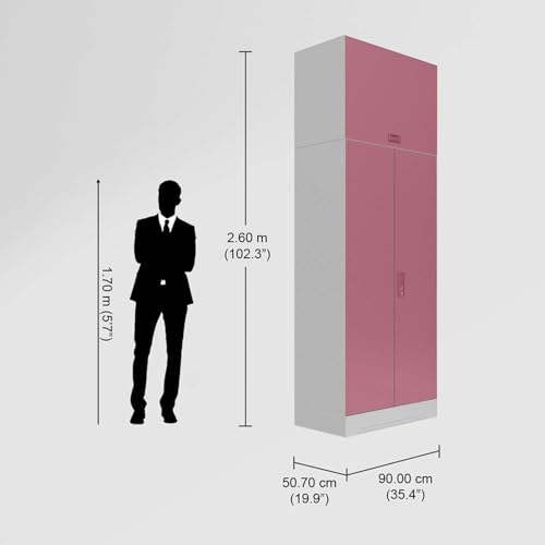 Image of Godrej Interio Almirah Slimline 2-Door Steel Almirah, Cupboard for Clothes (Royal Ivory and Dusty Rose), 1-Year Warranty, 1 Locker, 4 Shelves, Over Head Unit