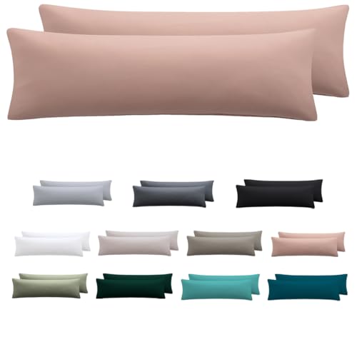 Nesture Seitenschläferkissen Bezug 40 x 145 2er Set - Kissenbezug 40x145 cm Rosa, 100% Mikrofaser kopfkissenbezug mit Reißverschluss, Weich und Bügelfrei