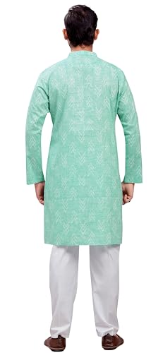 Image of Studio Shringaar Men's Cotton Blend Relaxed Fit Ikat Printed Knee Length Kurta