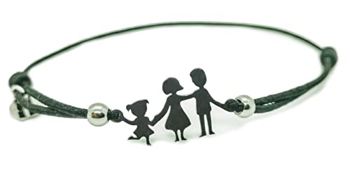 Bracciale famiglia family elastico con sagoma famiglia 1 BIMBA in acciaio inossidabile, regolabile. Handmade, realizzato a mano,