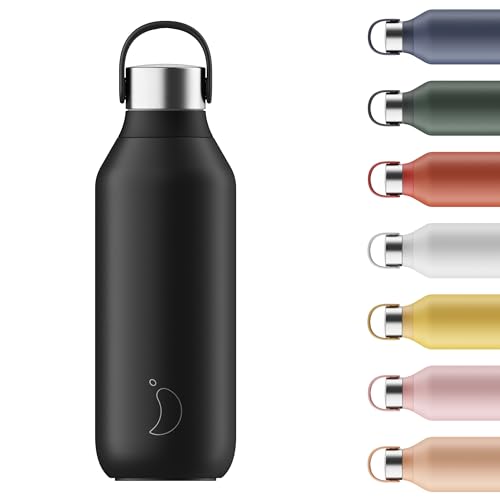 Chilly's Bottle Series 2 - Bottiglie Termiche in Acciaio Inossidabile con Colletto Liscio e Laccetto - Abyss Black, 500ml