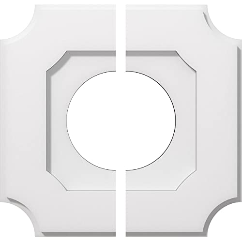 Image of Ekena Millwork CMP14LE2-06000 Locke Architectural Grade PVC Contemporary, Two Piece Urethane Ceiling Medallions 14 inchOD x 6 inchID x 8 1 /4 inchC x 1 inchP