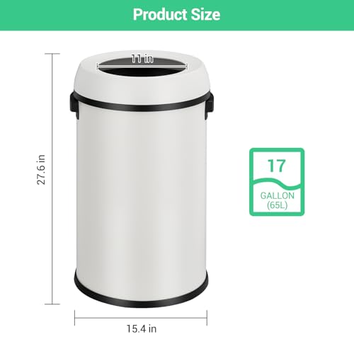 Caneca de basura redonda de 65 L en acero inoxidable blanco miniatura 4