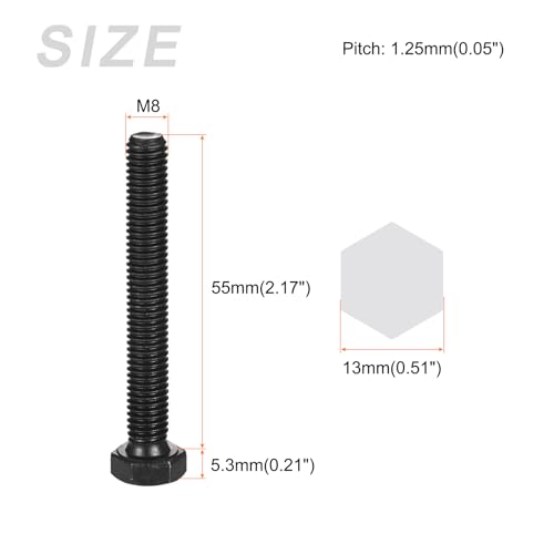 Image of METALLIXITY Hex Bolts (M8-1.25x55mm) 5Pcs, Carbon Steel Fully Threaded Black Oxide, Coarse Thread UNC Hex Head Screw Bolt - for Furniture Repair