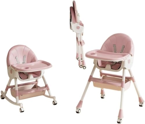 【Auyyhui】 折りたたみ式で持ち運び便利なベビーチェア 6 ヶ月 - 4 歳 高さ調節可能 五点式安全ベルト ハイローチェア 取り外し可能なキャスター 二段テーブル付き 多機能 お食事椅子 キッズチェア 収納かご付き 組立簡単 離乳食や食卓で使用適し