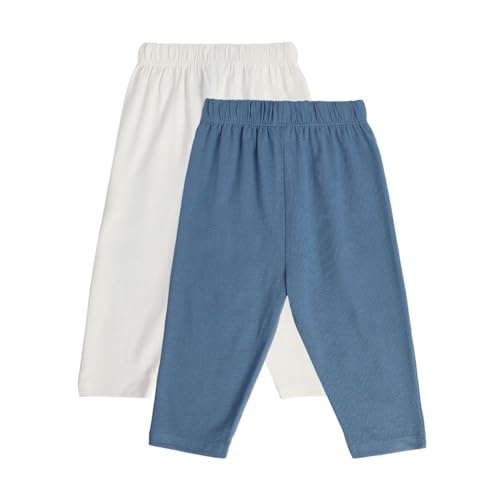 Image of miniklub Baby Full Length Knitted Cotton Bottom, Pack of 2 (Marshmallow /Blue Color)