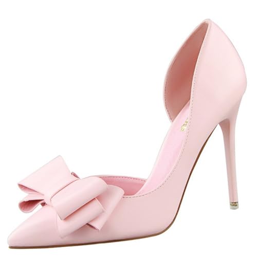 Women's Grace Bow Slip-On Stiletto Pumps Fashion Pointed Toe Backless High Heel Office Business Dress Shoes for Daily Casual Party Prom