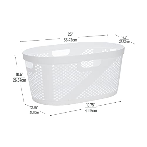 Mind Reader Basket Collection, Laundry Basket, 40 Liter (10Kg/22Lbs) Capacity, Cut Out Handles, Ventilated, White #TOP3