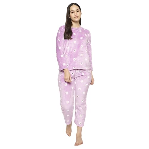 Image of CAMEY Women's Printed Full Sleeve Round Neck /V-Neck Top and Pajama Pants with Pockets