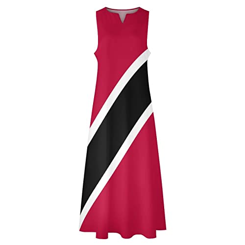 Image of Long Dress Trinidad and Tobago Flag Women's Summer Casual Loose Dress Long Dress Short Sleeve for Girls Fashion Skirts 4XL