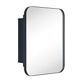 EGHOME Matt Black Rectangle Recessed Bathroom Medicine Cabinet with Mirror Stainless Steel Matte Black Metal Framed Rounded Rectangular Bathroom Cabinet with Mirror 14x18''
