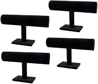 Lawei 4 Pack Black Velvet T-Bar Jewelry Display Stands Jewelry Organizer Stand and Display Detachable Bangle Display Watch Necklace Hair Band