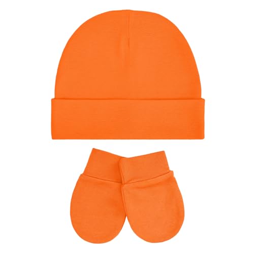 Century Star Cotton Newborn Baby Beanie Hats and Mittens Set Infant Hats for Baby Boy Girl Hats 0-6 Months for Halloween