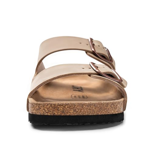 Image of FITORY Mens Sandals, Arch Support Slides with Adjustable Buckle Straps and Cork Footbed Size 7-14.5