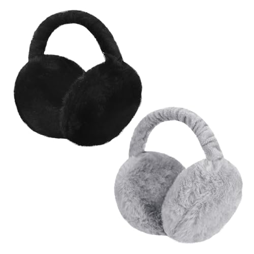 Xialvyu 2 Stück Winter Damen Ohrenschützer Weiche Plüsch Ohrenwärmer Faltbar Warme Earmuffs Kälteschutz Ohrenwärmer Verstellbarer Earband Earmuffs Unisex Für Outdoor(Universal Schwarz+Grau)