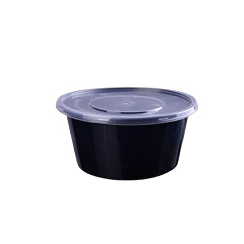 NICE FIVE 50個-蓋付き使い捨てプラスチックデリ食品保存容器、蓋付き電子レンジ対応ボウル、黒い食品保存容器、漏れ防止、食事準備、ピクニック、テイクアウト、旅行、果物、スナック、または液体に最適 (750ML)