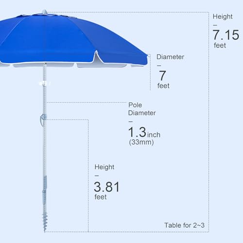Image of Tempera Heavy Duty High Wind Beach Umbrella with Sand Anchor & Carry Bag | Patio Outdoor Umbrella with Aluminum Frame and Push Button Tilt, Ideal for Garden Lawn, UPF 60+