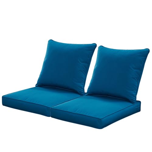 Image of QILLOWAY Outdoor /Indoor Furniture Cushions Set,Replacement Deep Seat Cushion for Patio Chair Furniture, 2sets,Peacock Blue