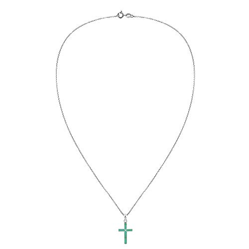 AeraVida Cross of Faith Simulated Green Turquoise Inlaid .925 Sterling Silver Pendant Necklace | Cross Pendant Necklace | Turquoise Pendant Necklace Sterling Silver | Turquoise Cross Pendant - Image 5