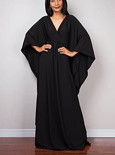 Image of RanRui Caftans for Women Solid Color Chiffon Plus Size Kaftan Dresses Beach Cover Up V Neck Batwing Sleeve Caftans Loungewear