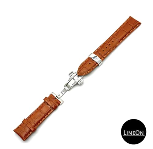 Image of Lineon 20mm Half Padded Leather Mens Watch Strap with ButterFly Lock For Branded Watches Tool and Pins Include