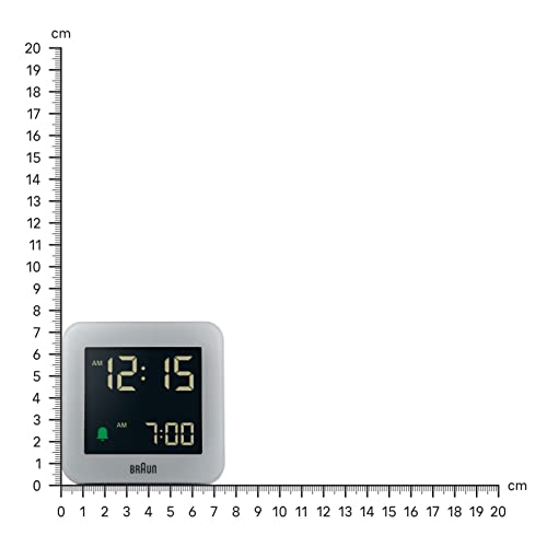 Image of Braun Digital Alarm Clock with Snooze, Negative LCD Display, Quick Set, Crescendo Beep Alarm in Grey, Model BC09G.