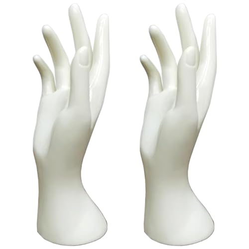 2 Piezas de Mano de maniquí, Soporte de joyería de Mano de plástico, Soporte de exhibición de escaparate, Organizador de Joyas para Anillos, Pulseras, Relojes, Guantes, Blanco