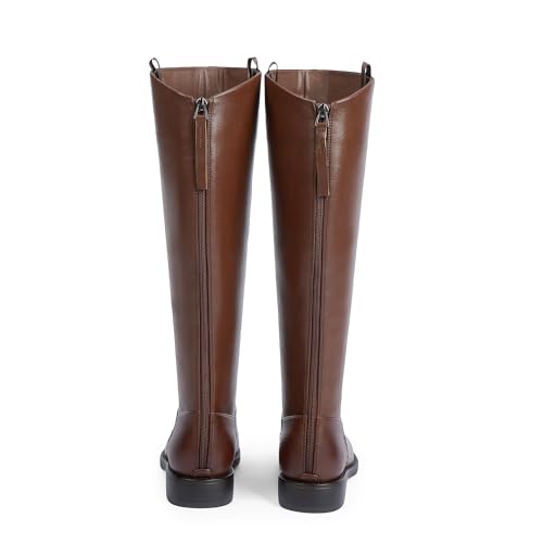 Image of Modatope Knee High Boots Women Rounded Toe Flat Retro Bais Opening Low Chunky Heel Riding Boots