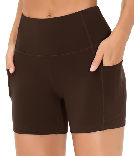 Image of THE GYM PEOPLE High Waist Yoga Shorts for Women's Tummy Control Fitness Athletic Workout Running Shorts with Deep Pockets
