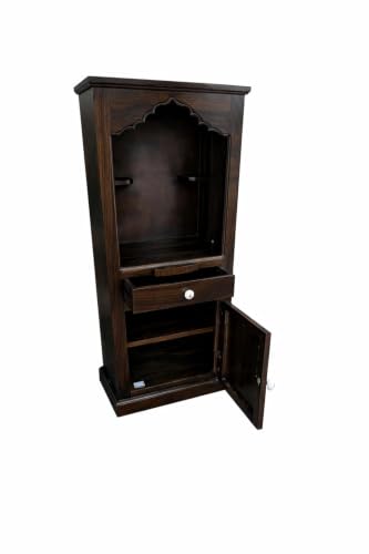 Image of Solid Sheesham Wood Temple for Home & Office /Mandir /God Stand /Pooja Stand /Home Mandap /Mandapam with Cabinet Doors & Multiple Storage /Shelf with Drawers (Walnut TMT, 23x15x57 inch)